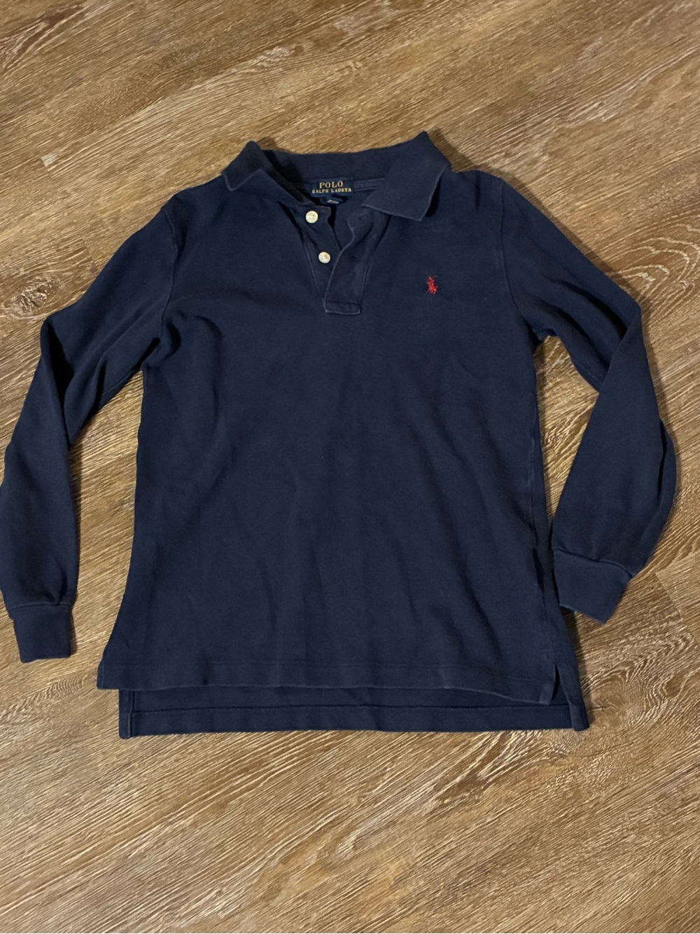 Polo Ralph Lauren Boys Navy Long Sleeve Polo Shirt Size 7 Red Pony